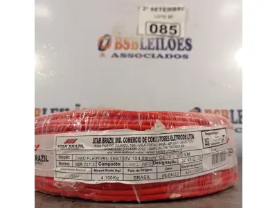 LOTE 085 - 01 ROLO DE CABO FLEXÍVEL 100M 1X4MM NA COR VERMELHA(NOVO). (NO ESTADO) ATENÇÃO! FAZER A VISITAÇÃO ANTES DE ARREMATAR, NÃO SABEMOS SE FUNCIONA. LEILÃO NÃO TEM GARANTIA E NEM DEVOLUÇÃO, SUJEITO A POSSÍVEIS AVARIAS VISÍVEIS/OCULTAS E/OU AUSÊNCIA DE COMPONENTES.
