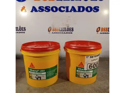 LOTE 600 - 02 BALDES DE SIKACRYL-203, SELANTE ACRÍLICO FLEXÍVEL 5KG. (NO ESTADO) ATENÇÃO! FAZER A VISITAÇÃO ANTES DE ARREMATAR, NÃO SABEMOS SE FUNCIONA. LEILÃO NÃO TEM GARANTIA E NEM DEVOLUÇÃO, SUJEITO A POSSÍVEIS AVARIAS VISÍVEIS/OCULTAS E/OU AUSÊNCIA DE COMPONENTES.