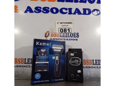 LOTE 081 - 01 MÁQUINA DE CORTAR CABELO 3X1 E 01 FONE DE OUVIDO BLUETOOTH. (NO ESTADO) ATENÇÃO! FAZER A VISITAÇÃO ANTES DE ARREMATAR, NÃO SABEMOS SE FUNCIONA. LEILÃO NÃO TEM GARANTIA E NEM DEVOLUÇÃO, SUJEITO A POSSÍVEIS AVARIAS VISÍVEIS/OCULTAS E/OU AUSÊNCIA DE COMPONENTES.
