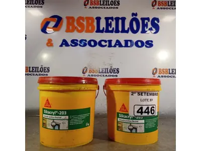 LOTE 446 - 02 BALDES DE SIKACRYL-203, SELANTE ACRÍLICO FLEXÍVEL 5KG. (NO ESTADO) ATENÇÃO! FAZER A VISITAÇÃO ANTES DE ARREMATAR, NÃO SABEMOS SE FUNCIONA. LEILÃO NÃO TEM GARANTIA E NEM DEVOLUÇÃO, SUJEITO A POSSÍVEIS AVARIAS VISÍVEIS/OCULTAS E/OU AUSÊNCIA DE COMPONENTES.