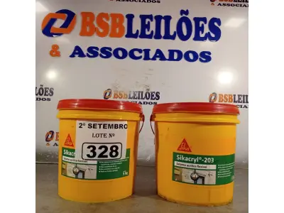 LOTE 328 - 02 BALDES DE SIKACRYL-203, SELANTE ACRÍLICO FLEXÍVEL 5KG. (NO ESTADO) ATENÇÃO! FAZER A VISITAÇÃO ANTES DE ARREMATAR, NÃO SABEMOS SE FUNCIONA. LEILÃO NÃO TEM GARANTIA E NEM DEVOLUÇÃO, SUJEITO A POSSÍVEIS AVARIAS VISÍVEIS/OCULTAS E/OU AUSÊNCIA DE COMPONENTES.