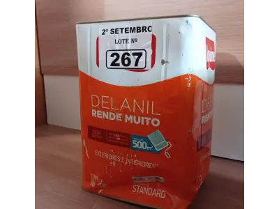 LOTE 267 - 01 LATA DE TINTA IQUINE DELANIL RENDE MUITO ACRÍLICO STANDARD INTERIORES/EXTERIORES NA COR VERDE LIMÃO 18L. (NO ESTADO) ATENÇÃO! FAZER A VISITAÇÃO ANTES DE ARREMATAR, NÃO SABEMOS SE FUNCIONA. LEILÃO NÃO TEM GARANTIA E NEM DEVOLUÇÃO, SUJEITO A POSSÍVEIS AVARIAS VISÍVEIS/OCULTAS E/OU AUSÊNCIA DE COMPONENTES.