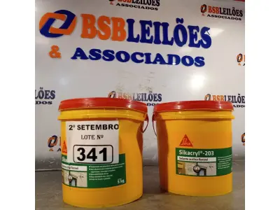 LOTE 341 - 02 BALDES DE SIKACRYL-203, SELANTE ACRÍLICO FLEXÍVEL 5KG. (NO ESTADO) ATENÇÃO! FAZER A VISITAÇÃO ANTES DE ARREMATAR, NÃO SABEMOS SE FUNCIONA. LEILÃO NÃO TEM GARANTIA E NEM DEVOLUÇÃO, SUJEITO A POSSÍVEIS AVARIAS VISÍVEIS/OCULTAS E/OU AUSÊNCIA DE COMPONENTES.