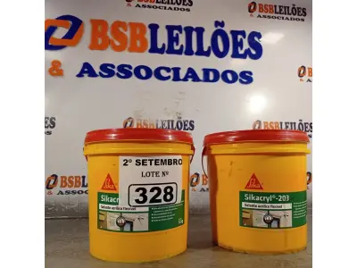 LOTE 328 - 02 BALDES DE SIKACRYL-203, SELANTE ACRÍLICO FLEXÍVEL 5KG. (NO ESTADO) ATENÇÃO! FAZER A VISITAÇÃO ANTES DE ARREMATAR, NÃO SABEMOS SE FUNCIONA. LEILÃO NÃO TEM GARANTIA E NEM DEVOLUÇÃO, SUJEITO A POSSÍVEIS AVARIAS VISÍVEIS/OCULTAS E/OU AUSÊNCIA DE COMPONENTES.
