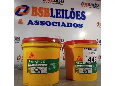 LOTE 446 - 02 BALDES DE SIKACRYL-203, SELANTE ACRÍLICO FLEXÍVEL 5KG. (NO ESTADO) ATENÇÃO! FAZER A VISITAÇÃO ANTES DE ARREMATAR, NÃO SABEMOS SE FUNCIONA. LEILÃO NÃO TEM GARANTIA E NEM DEVOLUÇÃO, SUJEITO A POSSÍVEIS AVARIAS VISÍVEIS/OCULTAS E/OU AUSÊNCIA DE COMPONENTES.