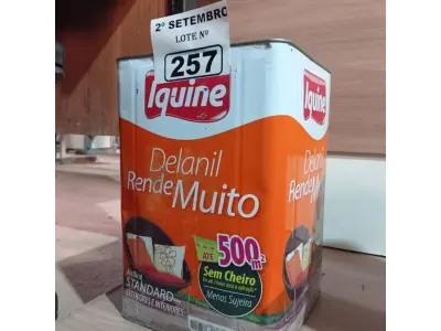 LOTE 257 - 01 LATA DE TINTA IQUINE DELANIL RENDE MUITO ACRÍLICO STANDARD INTERIORES/EXTERIORES NA COR VERDE LIMÃO 18L. (NO ESTADO) ATENÇÃO! FAZER A VISITAÇÃO ANTES DE ARREMATAR, NÃO SABEMOS SE FUNCIONA. LEILÃO NÃO TEM GARANTIA E NEM DEVOLUÇÃO, SUJEITO A POSSÍVEIS AVARIAS VISÍVEIS/OCULTAS E/OU AUSÊNCIA DE COMPONENTES.