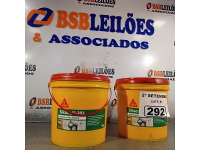 LOTE 292 - 02 BALDES DE SIKACRYL-203, SELANTE ACRÍLICO FLEXÍVEL 5KG. (NO ESTADO) ATENÇÃO! FAZER A VISITAÇÃO ANTES DE ARREMATAR, NÃO SABEMOS SE FUNCIONA. LEILÃO NÃO TEM GARANTIA E NEM DEVOLUÇÃO, SUJEITO A POSSÍVEIS AVARIAS VISÍVEIS/OCULTAS E/OU AUSÊNCIA DE COMPONENTES.