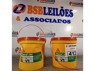 LOTE 412 - 02 BALDES DE SIKACRYL-203, SELANTE ACRÍLICO FLEXÍVEL 5KG. (NO ESTADO) ATENÇÃO! FAZER A VISITAÇÃO ANTES DE ARREMATAR, NÃO SABEMOS SE FUNCIONA. LEILÃO NÃO TEM GARANTIA E NEM DEVOLUÇÃO, SUJEITO A POSSÍVEIS AVARIAS VISÍVEIS/OCULTAS E/OU AUSÊNCIA DE COMPONENTES.