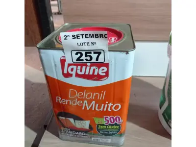 LOTE 257 - 01 LATA DE TINTA IQUINE DELANIL RENDE MUITO ACRÍLICO STANDARD INTERIORES/EXTERIORES NA COR VERDE LIMÃO 18L. (NO ESTADO) ATENÇÃO! FAZER A VISITAÇÃO ANTES DE ARREMATAR, NÃO SABEMOS SE FUNCIONA. LEILÃO NÃO TEM GARANTIA E NEM DEVOLUÇÃO, SUJEITO A POSSÍVEIS AVARIAS VISÍVEIS/OCULTAS E/OU AUSÊNCIA DE COMPONENTES.