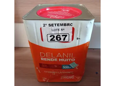 LOTE 267 - 01 LATA DE TINTA IQUINE DELANIL RENDE MUITO ACRÍLICO STANDARD INTERIORES/EXTERIORES NA COR VERDE LIMÃO 18L. (NO ESTADO) ATENÇÃO! FAZER A VISITAÇÃO ANTES DE ARREMATAR, NÃO SABEMOS SE FUNCIONA. LEILÃO NÃO TEM GARANTIA E NEM DEVOLUÇÃO, SUJEITO A POSSÍVEIS AVARIAS VISÍVEIS/OCULTAS E/OU AUSÊNCIA DE COMPONENTES.