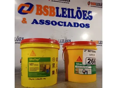 LOTE 266 - 02 BALDES DE SIKACRYL-203, SELANTE ACRÍLICO FLEXÍVEL 5KG. (NO ESTADO) ATENÇÃO! FAZER A VISITAÇÃO ANTES DE ARREMATAR, NÃO SABEMOS SE FUNCIONA. LEILÃO NÃO TEM GARANTIA E NEM DEVOLUÇÃO, SUJEITO A POSSÍVEIS AVARIAS VISÍVEIS/OCULTAS E/OU AUSÊNCIA DE COMPONENTES.