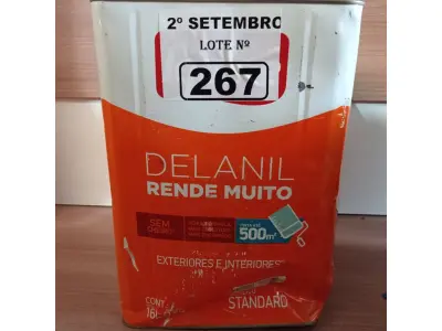 LOTE 267 - 01 LATA DE TINTA IQUINE DELANIL RENDE MUITO ACRÍLICO STANDARD INTERIORES/EXTERIORES NA COR VERDE LIMÃO 18L. (NO ESTADO) ATENÇÃO! FAZER A VISITAÇÃO ANTES DE ARREMATAR, NÃO SABEMOS SE FUNCIONA. LEILÃO NÃO TEM GARANTIA E NEM DEVOLUÇÃO, SUJEITO A POSSÍVEIS AVARIAS VISÍVEIS/OCULTAS E/OU AUSÊNCIA DE COMPONENTES.