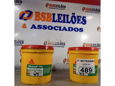 LOTE 489 - 02 BALDES DE SIKACRYL-203, SELANTE ACRÍLICO FLEXÍVEL 5KG. (NO ESTADO) ATENÇÃO! FAZER A VISITAÇÃO ANTES DE ARREMATAR, NÃO SABEMOS SE FUNCIONA. LEILÃO NÃO TEM GARANTIA E NEM DEVOLUÇÃO, SUJEITO A POSSÍVEIS AVARIAS VISÍVEIS/OCULTAS E/OU AUSÊNCIA DE COMPONENTES.