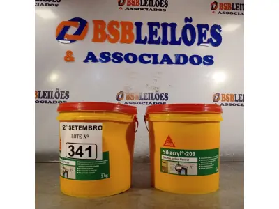 LOTE 341 - 02 BALDES DE SIKACRYL-203, SELANTE ACRÍLICO FLEXÍVEL 5KG. (NO ESTADO) ATENÇÃO! FAZER A VISITAÇÃO ANTES DE ARREMATAR, NÃO SABEMOS SE FUNCIONA. LEILÃO NÃO TEM GARANTIA E NEM DEVOLUÇÃO, SUJEITO A POSSÍVEIS AVARIAS VISÍVEIS/OCULTAS E/OU AUSÊNCIA DE COMPONENTES.