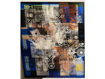 LOTE 005 - ROBERTO BURLE MARX - 1986 - "PANNEUX". TINTA GRÁFICA SOBRE TECIDO MONTADO EM ESTRUTURA DE MADEIRA (CHASSI), COM MOLDURA BAGUETE DE CEDRO. ASSINADO E DATADO NO C.I.D. OBRA MED.122X102 (NO ESTADO)