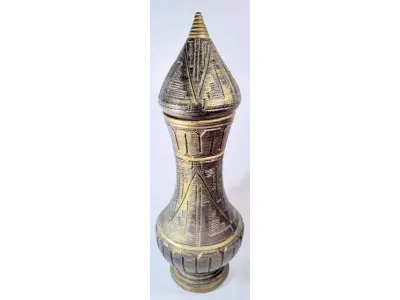 LOTE 029 - POTICHE AFRICANO EM CERÂMICA PATINADA, REALÇADO A OURO, MED 77 CM.(NO ESTADO)