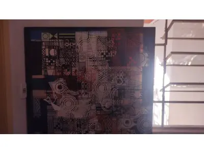 LOTE 005 - ROBERTO BURLE MARX - 1986 - "PANNEUX". TINTA GRÁFICA SOBRE TECIDO MONTADO EM ESTRUTURA DE MADEIRA (CHASSI), COM MOLDURA BAGUETE DE CEDRO. ASSINADO E DATADO NO C.I.D. OBRA MED.122X102 (NO ESTADO)