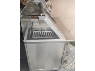 LOTE 420 - BALCÃO EXPOSITOR REFRIGERADO EM INOX FUNCIONANDO (NO ESTADO)