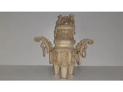 LOTE 261 - ARTE ORIENTAL - ESCULTURA DRAGÃO FEITO EM OSSO  PEÇA MUITO RARA DE ANOS 50, 30 CM ALTURA 30 DE COMPRIMENTO (NO ESTADO)