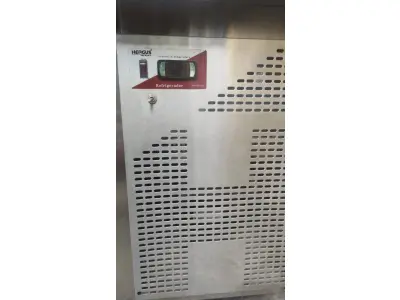 LOTE 420 - BALCÃO EXPOSITOR REFRIGERADO EM INOX FUNCIONANDO (NO ESTADO)