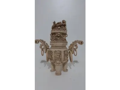 LOTE 261 - ARTE ORIENTAL - ESCULTURA DRAGÃO FEITO EM OSSO  PEÇA MUITO RARA DE ANOS 50, 30 CM ALTURA 30 DE COMPRIMENTO (NO ESTADO)