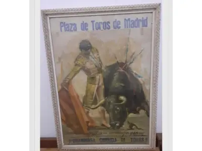 LOTE 448 - QUADRO ANTIGO PLAZA DE TOROS MADRID ESPANHA RARIDADE (NO ESTADO)