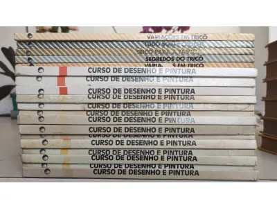 LOTE 643 - CURSO DE DESENHO E PINTURA - 12 VOLUMES MAIS  5 LIVROS TRICÔ- COMPLETO (NO ESTADO)