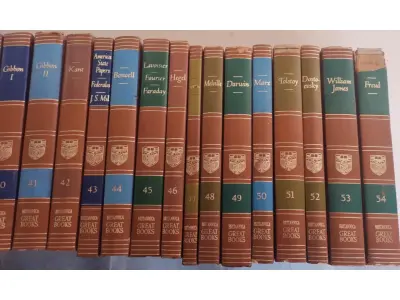 LOTE 642 - COLEÇÃO LIVROS GREAT BOOKS OF THE WESTERN WORLD - 54 VOLUMES (NO ESTADO)