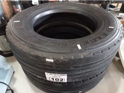 LOTE 102 - 02 PNEUS PARA CAMINHÃO ¾ 215/75/17.5. (NO ESTADO) ATENÇÃO! FAZER A VISITAÇÃO ANTES DE ARREMATAR, NÃO SABEMOS SE FUNCIONA. LEILÃO NÃO TEM GARANTIA E NEM DEVOLUÇÃO, SUJEITO A POSSÍVEIS AVARIAS VISÍVEIS/OCULTAS E/OU AUSÊNCIA DE COMPONENTES.