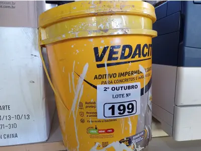 LOTE 199 - 01 BALDE DE VEDACIT, ADITIVO IMPERMEABILIZANTE PARA CONCRETOS E ARGAMASSAS 18L. (NO ESTADO) ATENÇÃO! FAZER A VISITAÇÃO ANTES DE ARREMATAR, NÃO SABEMOS SE FUNCIONA. LEILÃO NÃO TEM GARANTIA E NEM DEVOLUÇÃO, SUJEITO A POSSÍVEIS AVARIAS VISÍVEIS/OCULTAS E/OU AUSÊNCIA DE COMPONENTES.