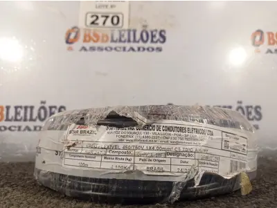 LOTE 270 - 01 ROLO DE CABO FLEXÍVEL 100M 4MM NA COR PRETA. (NO ESTADO) ATENÇÃO! FAZER A VISITAÇÃO ANTES DE ARREMATAR, NÃO SABEMOS SE FUNCIONA. LEILÃO NÃO TEM GARANTIA E NEM DEVOLUÇÃO, SUJEITO A POSSÍVEIS AVARIAS VISÍVEIS/OCULTAS E/OU AUSÊNCIA DE COMPONENTES.