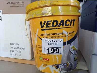 LOTE 199 - 01 BALDE DE VEDACIT, ADITIVO IMPERMEABILIZANTE PARA CONCRETOS E ARGAMASSAS 18L. (NO ESTADO) ATENÇÃO! FAZER A VISITAÇÃO ANTES DE ARREMATAR, NÃO SABEMOS SE FUNCIONA. LEILÃO NÃO TEM GARANTIA E NEM DEVOLUÇÃO, SUJEITO A POSSÍVEIS AVARIAS VISÍVEIS/OCULTAS E/OU AUSÊNCIA DE COMPONENTES.