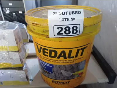 LOTE 288 - 01 BALDE DE VEDALIT, ADITIVO PLASTIFICANTE CONCENTRADO PARA ARGAMASSA DE ASSENTAMENTO E REBOCO CONVENCIONAL 18L. (NO ESTADO) ATENÇÃO! FAZER A VISITAÇÃO ANTES DE ARREMATAR, NÃO SABEMOS SE FUNCIONA. LEILÃO NÃO TEM GARANTIA E NEM DEVOLUÇÃO, SUJEITO A POSSÍVEIS AVARIAS VISÍVEIS/OCULTAS E/OU AUSÊNCIA DE COMPONENTES.