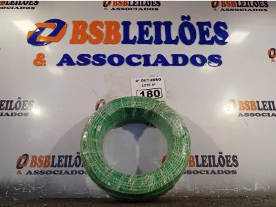 LOTE 180 - 01 ROLO DE CABO FLEXÍVEL 100M 4MM NA COR VERDE. (NO ESTADO) ATENÇÃO! FAZER A VISITAÇÃO ANTES DE ARREMATAR, NÃO SABEMOS SE FUNCIONA. LEILÃO NÃO TEM GARANTIA E NEM DEVOLUÇÃO, SUJEITO A POSSÍVEIS AVARIAS VISÍVEIS/OCULTAS E/OU AUSÊNCIA DE COMPONENTES.