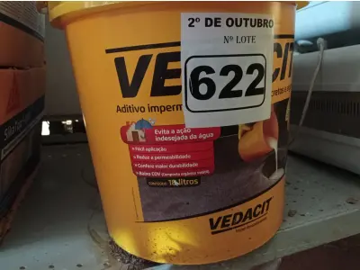 LOTE 622 - 01 BALDE DE VEDACIT, ADITIVO IMPERMEABILIZANTE PARA CONCRETOS E ARGAMASSAS 18L. (NO ESTADO) ATENÇÃO! FAZER A VISITAÇÃO ANTES DE ARREMATAR, NÃO SABEMOS SE FUNCIONA. LEILÃO NÃO TEM GARANTIA E NEM DEVOLUÇÃO, SUJEITO A POSSÍVEIS AVARIAS VISÍVEIS/OCULTAS E/OU AUSÊNCIA DE COMPONENTES.