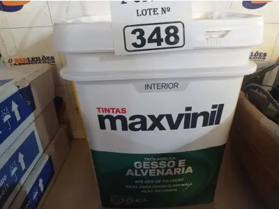 LOTE 348 - 01 BALDE DE TINTA MAXIVINIL INTERIORES NA COR FOSCO BRANCO NEVE. (NO ESTADO) ATENÇÃO! FAZER A VISITAÇÃO ANTES DE ARREMATAR, NÃO SABEMOS SE FUNCIONA. LEILÃO NÃO TEM GARANTIA E NEM DEVOLUÇÃO, SUJEITO A POSSÍVEIS AVARIAS VISÍVEIS/OCULTAS E/OU AUSÊNCIA DE COMPONENTES.