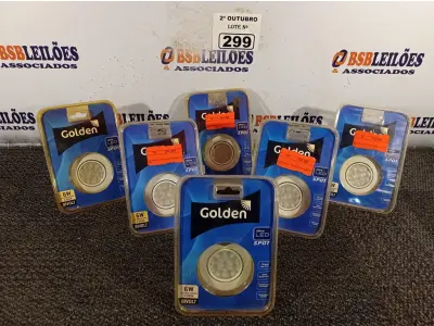 LOTE 299 - 06 SPOTS COMPLETO 6W LED REDONDO 3000K GOLDEN. (NO ESTADO) ATENÇÃO! FAZER A VISITAÇÃO ANTES DE ARREMATAR, NÃO SABEMOS SE FUNCIONA. LEILÃO NÃO TEM GARANTIA E NEM DEVOLUÇÃO, SUJEITO A POSSÍVEIS AVARIAS VISÍVEIS/OCULTAS E/OU AUSÊNCIA DE COMPONENTES.