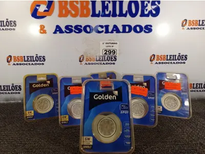 LOTE 299 - 06 SPOTS COMPLETO 6W LED REDONDO 3000K GOLDEN. (NO ESTADO) ATENÇÃO! FAZER A VISITAÇÃO ANTES DE ARREMATAR, NÃO SABEMOS SE FUNCIONA. LEILÃO NÃO TEM GARANTIA E NEM DEVOLUÇÃO, SUJEITO A POSSÍVEIS AVARIAS VISÍVEIS/OCULTAS E/OU AUSÊNCIA DE COMPONENTES.