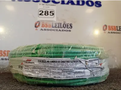LOTE 285 - 01 ROLO DE CABO FLEXÍVEL 100M 1X 10MM NA COR VERDE(NOVO). (NO ESTADO) ATENÇÃO! FAZER A VISITAÇÃO ANTES DE ARREMATAR, NÃO SABEMOS SE FUNCIONA. LEILÃO NÃO TEM GARANTIA E NEM DEVOLUÇÃO, SUJEITO A POSSÍVEIS AVARIAS VISÍVEIS/OCULTAS E/OU AUSÊNCIA DE COMPONENTES.