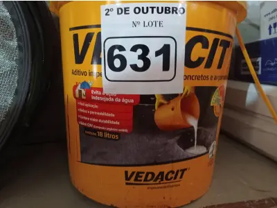 LOTE 631 - 01 BALDE DE VEDACIT, ADITIVO IMPERMEABILIZANTE PARA CONCRETOS E ARGAMASSAS 18L. (NO ESTADO) ATENÇÃO! FAZER A VISITAÇÃO ANTES DE ARREMATAR, NÃO SABEMOS SE FUNCIONA. LEILÃO NÃO TEM GARANTIA E NEM DEVOLUÇÃO, SUJEITO A POSSÍVEIS AVARIAS VISÍVEIS/OCULTAS E/OU AUSÊNCIA DE COMPONENTES.