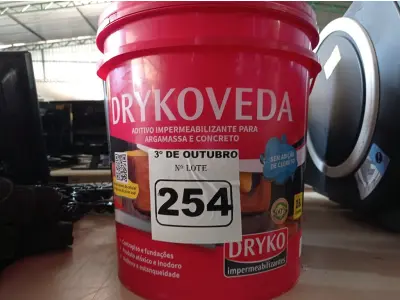 LOTE 254 - 01 BALDE DE DRYKOVEDA, ADITIVO IMPERMEABILIZANTE PARA CONCRETO E ARGAMASSA 18L. (NO ESTADO) ATENÇÃO! FAZER A VISITAÇÃO ANTES DE ARREMATAR, NÃO SABEMOS SE FUNCIONA. LEILÃO NÃO TEM GARANTIA E NEM DEVOLUÇÃO, SUJEITO A POSSÍVEIS AVARIAS VISÍVEIS/OCULTAS E/OU AUSÊNCIA DE COMPONENTES.
