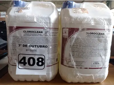 LOTE 408 - 20 LITROS DE CLOROCLEAN, LIMPADOR DESINFETANTE CLORADO PARA INDÚSTRIAS ALIMENTÍCIAS E AFINS. (NO ESTADO) ATENÇÃO! FAZER A VISITAÇÃO ANTES DE ARREMATAR, NÃO SABEMOS SE FUNCIONA. LEILÃO NÃO TEM GARANTIA E NEM DEVOLUÇÃO, SUJEITO A POSSÍVEIS AVARIAS VISÍVEIS/OCULTAS E/OU AUSÊNCIA DE COMPONENTES.