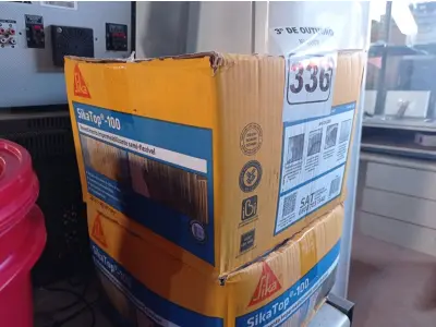 LOTE 336 - 02 CAIXAS DE SIKA TOP-100, REVESTIMENTO IMPERMEABILIZANTE SEMI-FLEXIVEL 18KG. (NO ESTADO) ATENÇÃO! FAZER A VISITAÇÃO ANTES DE ARREMATAR, NÃO SABEMOS SE FUNCIONA. LEILÃO NÃO TEM GARANTIA E NEM DEVOLUÇÃO, SUJEITO A POSSÍVEIS AVARIAS VISÍVEIS/OCULTAS E/OU AUSÊNCIA DE COMPONENTES.