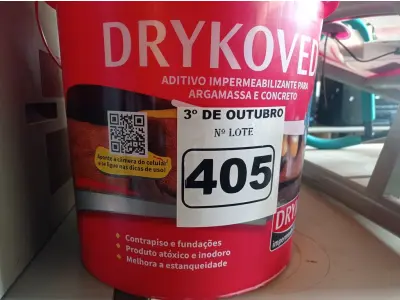 LOTE 405 - 01 BALDE DE DRYKOVEDA, ADITIVO IMPERMEABILIZANTE PARA CONCRETO E ARGAMASSA 18L. (NO ESTADO) ATENÇÃO! FAZER A VISITAÇÃO ANTES DE ARREMATAR, NÃO SABEMOS SE FUNCIONA. LEILÃO NÃO TEM GARANTIA E NEM DEVOLUÇÃO, SUJEITO A POSSÍVEIS AVARIAS VISÍVEIS/OCULTAS E/OU AUSÊNCIA DE COMPONENTES.