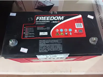 LOTE 308 - 01 BATERIA ESTACIONARIA FREEDOM DF2000 115AH. (NO ESTADO) ATENÇÃO! FAZER A VISITAÇÃO ANTES DE ARREMATAR, NÃO SABEMOS SE FUNCIONA. LEILÃO NÃO TEM GARANTIA E NEM DEVOLUÇÃO, SUJEITO A POSSÍVEIS AVARIAS VISÍVEIS/OCULTAS E/OU AUSÊNCIA DE COMPONENTES.