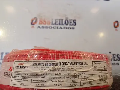 LOTE 140 - 01 ROLO DE CABO FLEXÍVEL 100M 1X4MM NA COR VERMELHA(NOVO). (NO ESTADO) ATENÇÃO! FAZER A VISITAÇÃO ANTES DE ARREMATAR, NÃO SABEMOS SE FUNCIONA. LEILÃO NÃO TEM GARANTIA E NEM DEVOLUÇÃO, SUJEITO A POSSÍVEIS AVARIAS VISÍVEIS/OCULTAS E/OU AUSÊNCIA DE COMPONENTES.