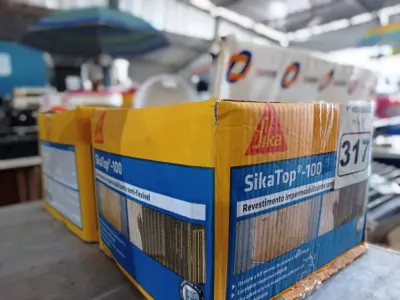 LOTE 317 - 02 CAIXAS DE SIKA TOP-100, REVESTIMENTO IMPERMEABILIZANTE SEMI-FLEXIVEL 18KG. (NO ESTADO) ATENÇÃO! FAZER A VISITAÇÃO ANTES DE ARREMATAR, NÃO SABEMOS SE FUNCIONA. LEILÃO NÃO TEM GARANTIA E NEM DEVOLUÇÃO, SUJEITO A POSSÍVEIS AVARIAS VISÍVEIS/OCULTAS E/OU AUSÊNCIA DE COMPONENTES.