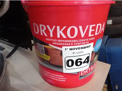LOTE 064 - 01 BALDE DE DRYKOVEDA, ADITIVO IMPERMEABILIZANTE PARA ARGAMASSA E CONCRETO 18L. (NO ESTADO) ATENÇÃO! FAZER A VISITAÇÃO ANTES DE ARREMATAR, NÃO SABEMOS SE FUNCIONA. LEILÃO NÃO TEM GARANTIA E NEM DEVOLUÇÃO, SUJEITO A POSSÍVEIS AVARIAS VISÍVEIS/OCULTAS E/OU AUSÊNCIA DE COMPONENTES.
