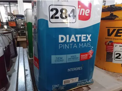LOTE 284 - 01 LATA DE TINTA IQUINE DIATEX PINTA MAIS FOSCO BASE “P” 18L. (NO ESTADO) ATENÇÃO! FAZER A VISITAÇÃO ANTES DE ARREMATAR, NÃO SABEMOS SE FUNCIONA. LEILÃO NÃO TEM GARANTIA E NEM DEVOLUÇÃO, SUJEITO A POSSÍVEIS AVARIAS VISÍVEIS/OCULTAS E/OU AUSÊNCIA DE COMPONENTES.