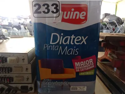 LOTE 233 - 01 LATA DE TINTA IQUINE DIATEX PINTA MAIS FOSCO BASE “P” 18L. (NO ESTADO) ATENÇÃO! FAZER A VISITAÇÃO ANTES DE ARREMATAR, NÃO SABEMOS SE FUNCIONA. LEILÃO NÃO TEM GARANTIA E NEM DEVOLUÇÃO, SUJEITO A POSSÍVEIS AVARIAS VISÍVEIS/OCULTAS E/OU AUSÊNCIA DE COMPONENTES.